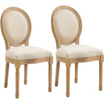 2er Set Esszimmerstühle Vintage Küchenstuhl Polsterstuhl mit Rückenlehne Linen-Touch Massivholz Cremeweiß+Natur 49 x 56 x 96 cm - Homcom