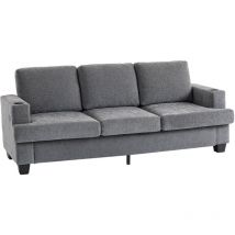 HOMCOM 3 Seater Sofa, Fabric Sofa with USB Ports and Cup Holders, Grey