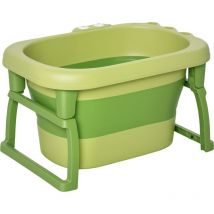 Baby Bathtub for 0-6 Years Collapsible with Stool Seat for Newborns Green - Homcom