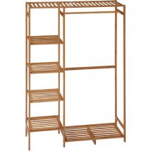 Bamboo Clothes Rail Garment Rack with 6 Tier Storage Shelf Hanging Rod - Homcom