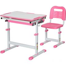 Banchetto Scuola Inclinabile 45° e Sedia ad Altezza Regolabile Rosa - Homcom