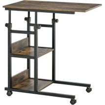 Homcom - Beistelltisch Couchtisch mit Rollen, Höhenverstellbarer Schreibtisch mit 2 unteren Regalen, Sofatisch Laptoptisch, Betttisch, für Esszimmer