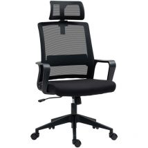 Homcom - Bürostuhl Ergonomischer Schreibtischstuhl mit Armlehne, Verstellbar Kopfstütze, Höhenverstellbarer Mesh Drehstuhl mit Wippfunktion, Schwarz