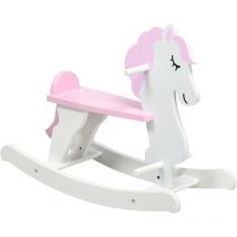 Homcom - caballito balancín para niños de 1-3 Años caballo mecedora de madera con manillar y pedales carga 50 kg 68x27x46,5 cm blanco y rosa