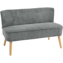 HOMCOM Corduroy Double Sofa w/ Wood Frame Foam Padding High Back, Grey