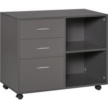 Freestanding Storage Cabinet w/ 3 Drawers 2 Shelves 4 Wheels Grey - Grey - Homcom