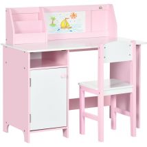 Kids Table and Chair Set 2 PCs Table and Chair Set w/ Whiteboard Pink - Pink - Homcom