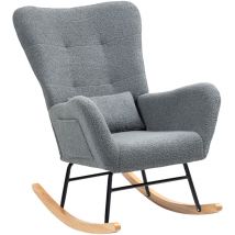Mecedora de borreguito mecedora para lactancia con respaldo acolchado almohada y base de madera de caucho carga 120 kg gris - Homcom