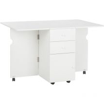 Homcom - mesa de comedor plegable mesa de cocina extensible alas abatibles con ruedas y cajones de almacenamiento de estilo moderno 120x80x75 cm