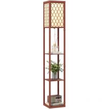 Modern Floor Lamp Light with 3 Shelves Fabric Lampshade Brown - Homcom
