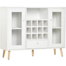 Homcom - Sideboard Cabinet Kitchen Cupboard with Glass Doors, Drawer & Wine Rack - White