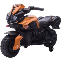 Homcom - Moto eléctrica para niños de 18-48 meses 6V con faros bocina 2 ruedas de equilibrio y velocidad 3 km/h carga 25 kg 88,5x42,5x49 cm naranja