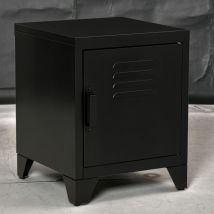 HOMCOM Nachttisch, Beistelltisch mit verstellbarem Regal, Tür, Nachtschrank für Schlafzimmer, Wohnzimmer, Metall, Schwarz, 50 x 40 x 47,5 cm
