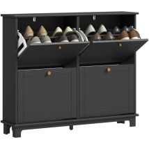 Narrow Shoe Cabinet With 4 Flip Drawers Adjustable Shelves, Black - Homcom