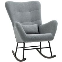 Homcom - Schaukelstuhl, Schaukelsessel mit Teddystoff-Optik, Armlehne, Stillsessel mit Metallkufen, Lendenkissen, Relaxsessel mit Seitentasche für