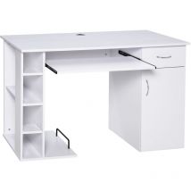 Scrivania per pc Ergonomica con Mensole Piano Tastiera Estraibile Bianca - Homcom
