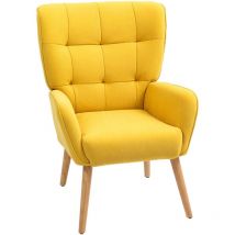 HOMCOM Sessel Wohnzimmer Loungesessel Relaxsessel mit Holzbeine Lesesessel mit Samtoptik, Polstersessel für Schlafzimmer Gelb
