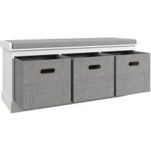 HOMCOM Shoe Bench with 3 Fabric Baskets, Shoe Storage Bench with Seat Cushion, Shoe Cabinet for Entryway, Hallway, Living Room, Bedroom White