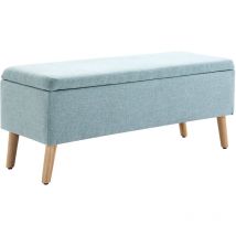 Sitzbank mit Stauraum Polsterbank mit Leinenoptik, Sitztruhe mit Holzbeine, Truhenbank für Wohnzimmer Schlafzimmer Flur 110 x 39 x 45 cm, Hellgrün