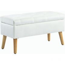 Homcom - Sitzbank mit Stauraum, Polsterbank mit Deckel, Bettbank mit Samtoptik, für Flur Schlafzimmer Wohnzimmer, Gummiholz 80 x 35 x 40 cm Weiß