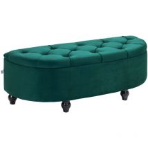 Homcom - Sitzbank mit Stauraum Sitztruhe mit geöffnetem Deckel, Velvet-Touch, Polsterbank für Schlafzimmer, Gummiholz Dunkelgrün 120 x 46 x 42 cm