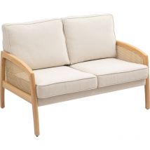 Homcom - sofá de 2 plazas tapizado en chenilla sofá de salón con 2 almohadas lavables y reposabrazos de ratán sintético carga 240 kg 123x75x88 cm