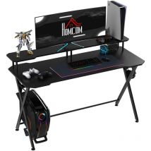 Gaming Computer Desk Writing Table w/ Headphone Hook Curved Front - Black - Homcom