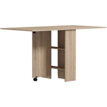 Tavolo Pieghevole 6 Posti con Ripiani e Rotelle Integrate Legno Naturale - Homcom