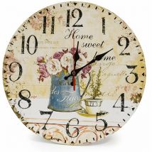 Ahlsen - Home 34cm Vintage Horloge Murale Rustique, silencieuse en Bois Cadran Horloge minuteur (Café et Fleur)