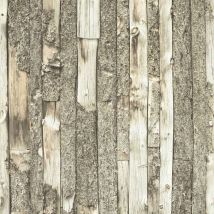 Home Bark Stripe Natural White Wood Panel Wallpaper Brown Off White Vinyl