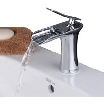 Home Bathroom Faucet Chrome Mixer Tap Waterfall Cascade for Square Vessel Sink (No Hose)