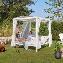 HOME DELUXE - Bain de soleil avec couverture LYON - 208 x 188 cm Blanc Equipement