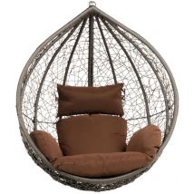 HOME DELUXE - Fauteuil suspendu en poly rotin CIELO Couleur : brun, Equipement : panier et coussin