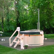 Hot Tub mit Ofen skandi Größe: m Whirlpool Outdoor Saunaofen Holz - Home Deluxe