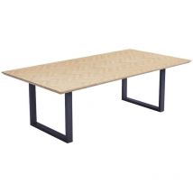 Home Deluxe - Juego de comedor cuadrado avencia incl. pie en u - 240 x 120 cm Roble espina de pescado Equipamiento 8 sillas color crema.