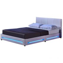 HOME DELUXE - Lit LED ASTEROID avec matelas Couleur : Blanc, Dimension : 140 x 200 cm