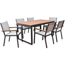 HOME DELUXE - Salon de jardin imitation bois SIERA SEDIA - 6 chaises