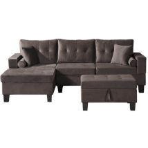 Sofa mit Récamiere rom – Samt Braun Farbe Braun Ecksofa Eckcouch In L-Form Eckgarnitur - Home Deluxe