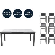 HOME DELUXE - Salon de jardin CALIDO MADERA avec table de jardin extensible et 6 chaises lot de 7 pcs.