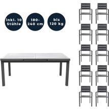 HOME DELUXE - Salon de jardin CALIDO MADERA avec table de jardin extensible et 10 chaises lot de 11 pcs.