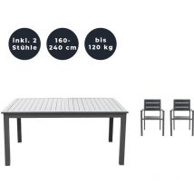 HOME DELUXE - Salon de jardin extensible CASA MADERA - 160/240 x 100 cm 2 chaises lot de 3 pcs.