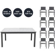 HOME DELUXE - Salon de jardin extensible CASA MADERA - 160/240 x 100 cm 8 chaises lot de 9 pcs.
