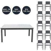 HOME DELUXE - Salon de jardin extensible CASA MADERA - 160/240 x 100 cm 10 chaises lot de 11 pcs.