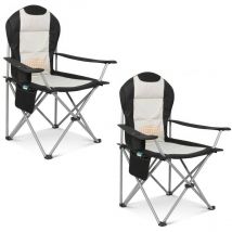 Homecall - Campingstuhl Hochlehner Klappstuhl Gepolstert Faltsessel Gartenstuh Angelstuhl(Bis 150KG, mit hoher Rückenlehne Armlehne Getränkehalter, 2