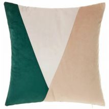 Cojín terciopelo 45x45 cm caeli, detalle tricolor, desenfundable con cremallera y relleno incluido. Color: Beige y Verde - Home Heavenly