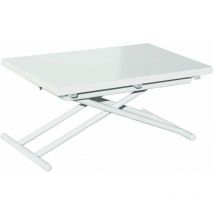 Home Heavenly - Mesa centro elevable extensible FRENZY, convertible en mesa comedor. 100x50x49 cm hasta 100x100x76 cm. Color: Blanco
