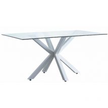 Home Heavenly - Mesa comedor cristal templado xian, 160x90 cm, patas metal doble x. Color: Transparente - Blanco