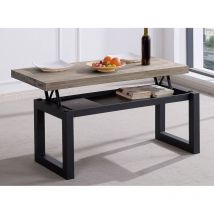 Mesa de centro elevable darek, con cajón interior, Tabla de madera, Patas metal Color: Roble Americano - Negro - Home Heavenly