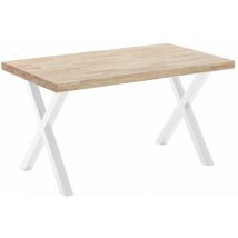 Mesa comedor industrial darek, de madera maciza y patas metal tipo 'x' Color: Roble Nordish - Blanco, Medidas: 140 x 80 cm - Home Heavenly