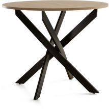 Mesa redonda comedor cocina blake, mesa industrial 90 cm diámetro con patas metálicas entrecruzadas. Color: Roble - Negro - Home Heavenly